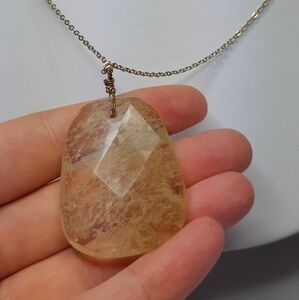 Peach Moss Agate Wire Wrapped Necklace